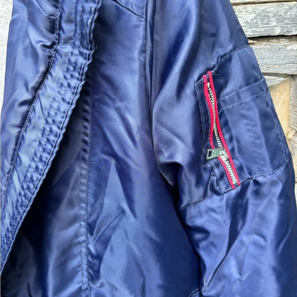 Urban Republic Navy Coat with Red Accents and Faux Fleece Lined Hoodie Size M - Picture 10 of 10